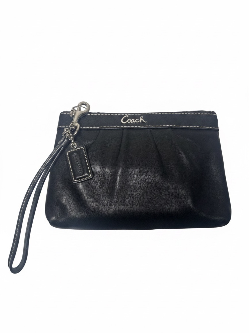 Coach Y2K Black Leather Wristlet with Silver Hardware